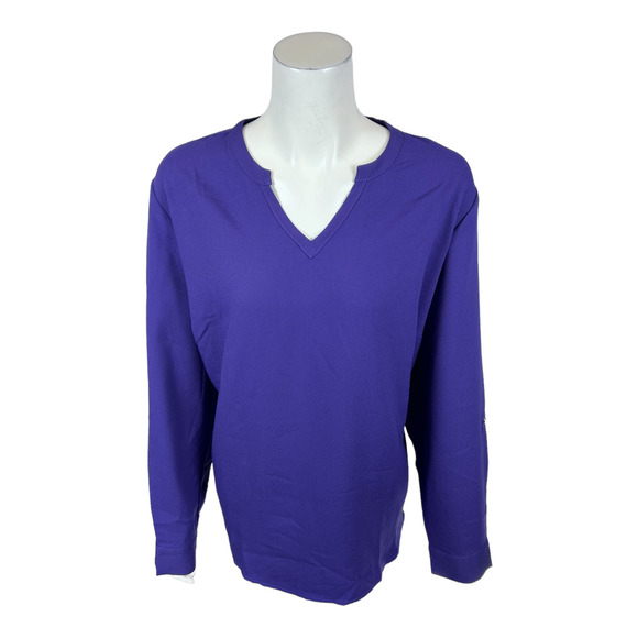 Elizabeth & Clarke Woven Top with Roll Cuff and StainTech Amethyst 22W Plus Size - Picture 1 of 2